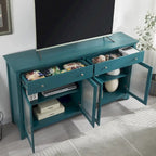 Mobili TV Moderni Coastal Color Teel con 2 Armadietti, 2 Cassetti e Maniglie Dorate per Soggiorno e Camera da Letto