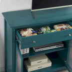 Mobili TV Moderni Coastal Color Teel con 2 Armadietti, 2 Cassetti e Maniglie Dorate per Soggiorno e Camera da Letto
