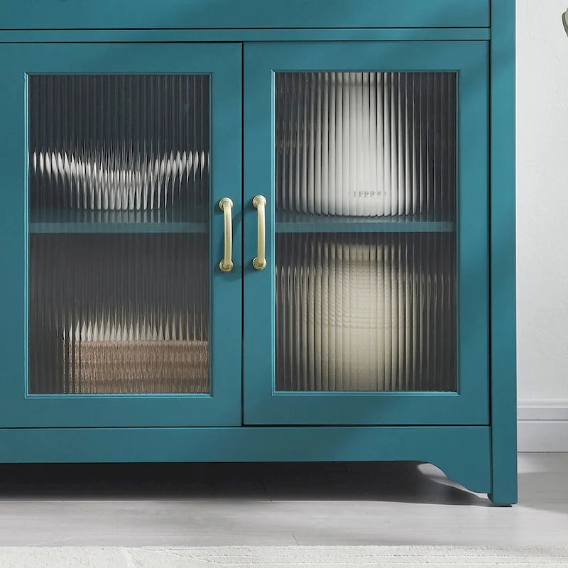 Mobili TV Moderni Coastal Color Teel con 2 Armadietti, 2 Cassetti e Maniglie Dorate per Soggiorno e Camera da Letto