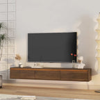 Mobile TV moderno sospeso in legno con 3 vani portaoggetti e luci LED per soggiorno, camera da letto e home theater