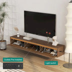 Mobile TV moderno sospeso in legno con 3 vani portaoggetti e luci LED per soggiorno, camera da letto e home theater