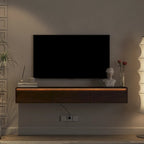 Mobile TV moderno sospeso in legno con 3 vani portaoggetti e luci LED per soggiorno, camera da letto e home theater