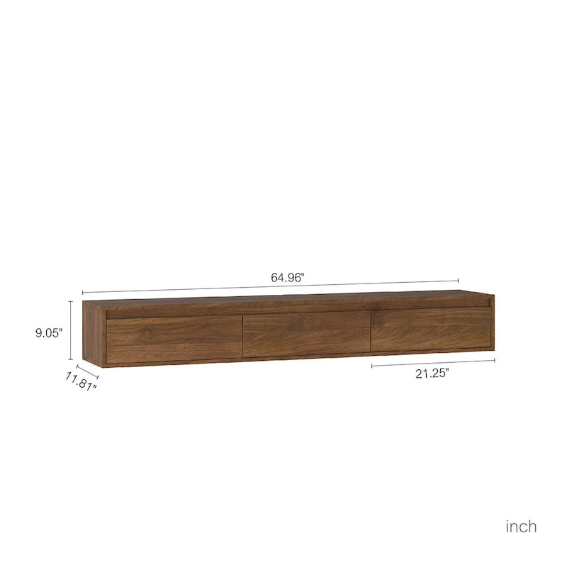 Mobile TV moderno sospeso in legno con 3 vani portaoggetti e luci LED per soggiorno, camera da letto e home theater
