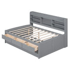 Letto a piattaforma "Captain" in legno full size con librerie integrate, tre cassetti portaoggetti e letto estraibile