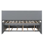 Letto a piattaforma "Captain" in legno full size con librerie integrate, tre cassetti portaoggetti e letto estraibile