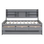 Letto a piattaforma "Captain" in legno full size con librerie integrate, tre cassetti portaoggetti e letto estraibile