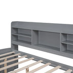Letto a piattaforma "Captain" in legno full size con librerie integrate, tre cassetti portaoggetti e letto estraibile