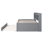 Letto a piattaforma "Captain" in legno full size con librerie integrate, tre cassetti portaoggetti e letto estraibile