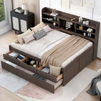 Letto a piattaforma "Captain" in legno full size con librerie integrate, tre cassetti portaoggetti e letto estraibile