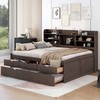 Letto a piattaforma "Captain" in legno full size con librerie integrate, tre cassetti portaoggetti e letto estraibile