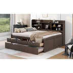 Letto a piattaforma "Captain" in legno full size con librerie integrate, tre cassetti portaoggetti e letto estraibile