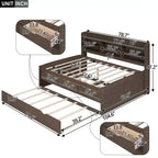 Letto a piattaforma "Captain" in legno full size con librerie integrate, tre cassetti portaoggetti e letto estraibile