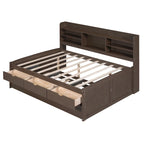 Letto a piattaforma "Captain" in legno full size con librerie integrate, tre cassetti portaoggetti e letto estraibile
