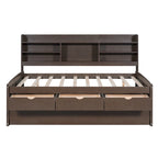 Letto a piattaforma "Captain" in legno full size con librerie integrate, tre cassetti portaoggetti e letto estraibile