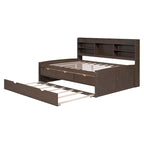 Letto a piattaforma "Captain" in legno full size con librerie integrate, tre cassetti portaoggetti e letto estraibile