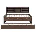 Letto a piattaforma "Captain" in legno full size con librerie integrate, tre cassetti portaoggetti e letto estraibile