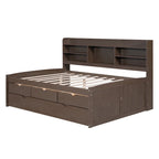 Letto a piattaforma "Captain" in legno full size con librerie integrate, tre cassetti portaoggetti e letto estraibile