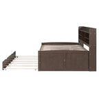 Letto a piattaforma "Captain" in legno full size con librerie integrate, tre cassetti portaoggetti e letto estraibile