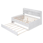 Letto a piattaforma "Captain" in legno full size con librerie integrate, tre cassetti portaoggetti e letto estraibile