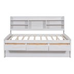 Letto a piattaforma "Captain" in legno full size con librerie integrate, tre cassetti portaoggetti e letto estraibile