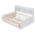 Letto a piattaforma "Captain" in legno full size con librerie integrate, tre cassetti portaoggetti e letto estraibile