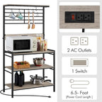 Scaffale da cucina a 4 ripiani con presa di corrente - Grigio