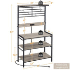 Scaffale da cucina a 4 ripiani con presa di corrente - Grigio