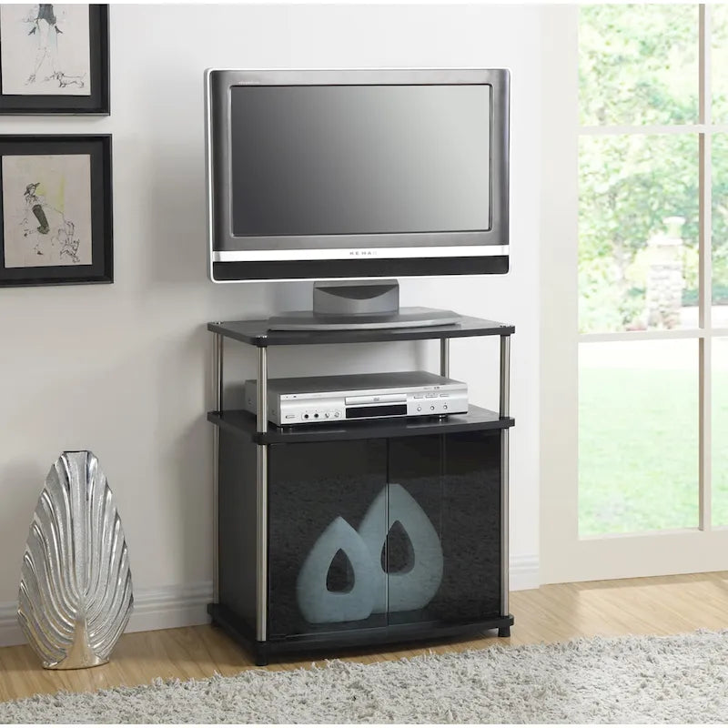 Mobile porta TV da 26" con mobiletto e mensola in vetro nero