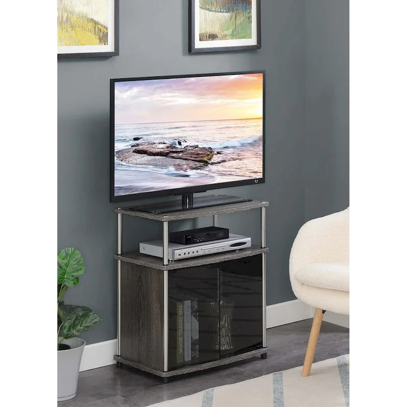 Mobile porta TV da 26" con mobiletto e mensola in vetro nero