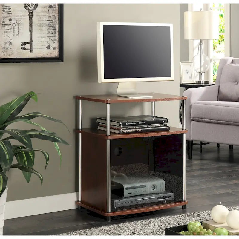 Mobile porta TV da 26" con mobiletto e mensola in vetro nero