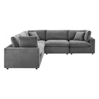 Divano componibile a 5 posti in velluto imbottito in piuma