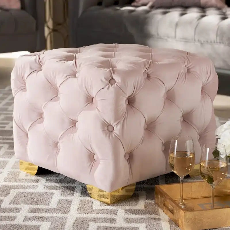 Pouf Glam Velvet con gambe dorate
