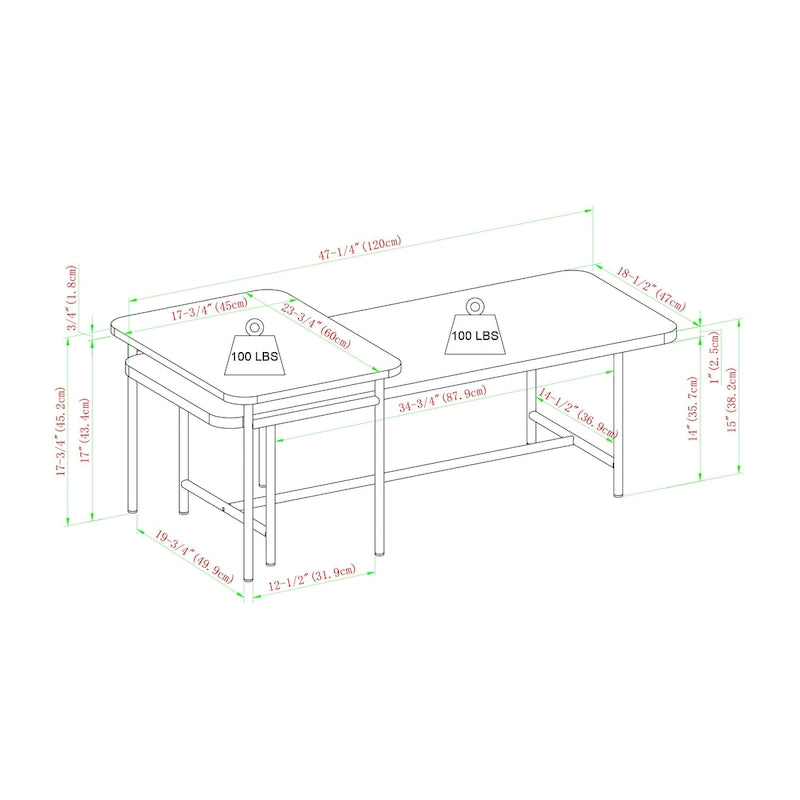 Set di 2 tavolini da caffè contemporanei a incastro - Design scanalato moderno