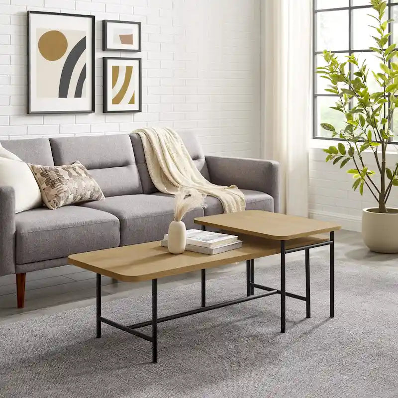 Set di 2 tavolini da caffè contemporanei a incastro - Design scanalato moderno