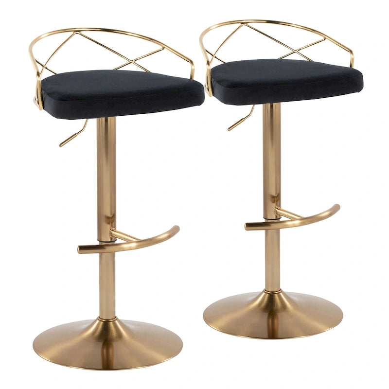 Set di 2 sgabelli da bar girevoli regolabili Glam - Velluto e similpelle