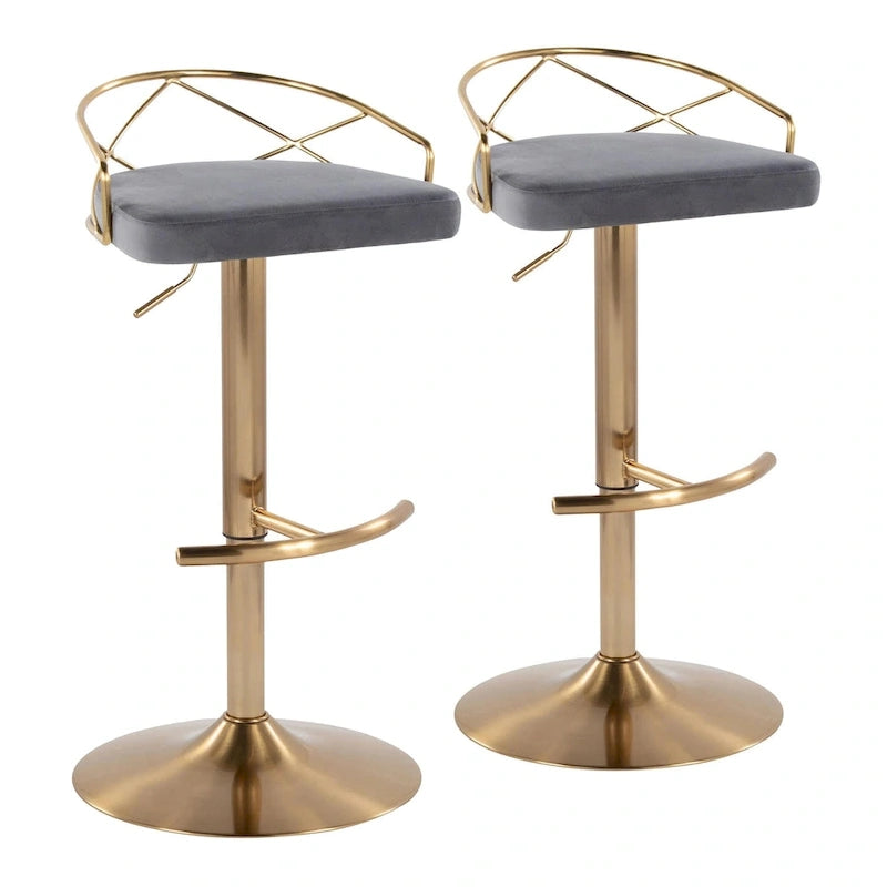 Set di 2 sgabelli da bar girevoli regolabili Glam - Velluto e similpelle