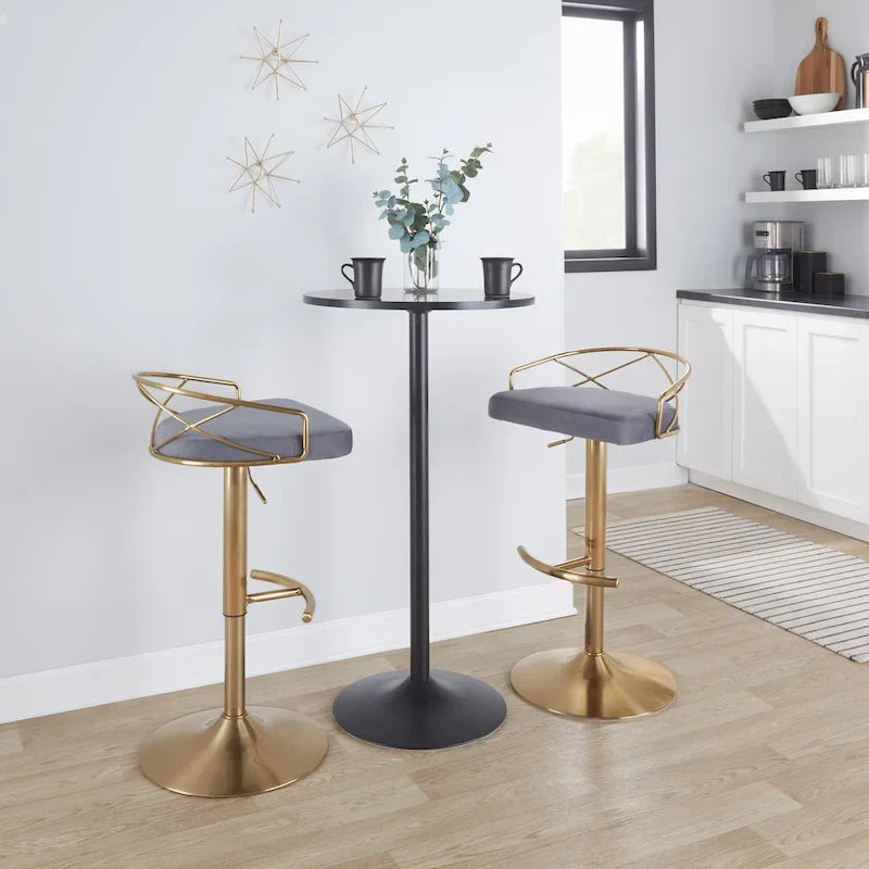 Set di 2 sgabelli da bar girevoli regolabili Glam - Velluto e similpelle