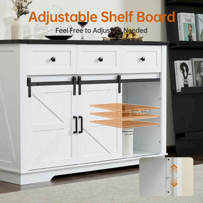 Madia/Credenza a Buffet in Stile Rustico/Country con Vano Contenitore - In Legno Riciclato Effetto Barnwood