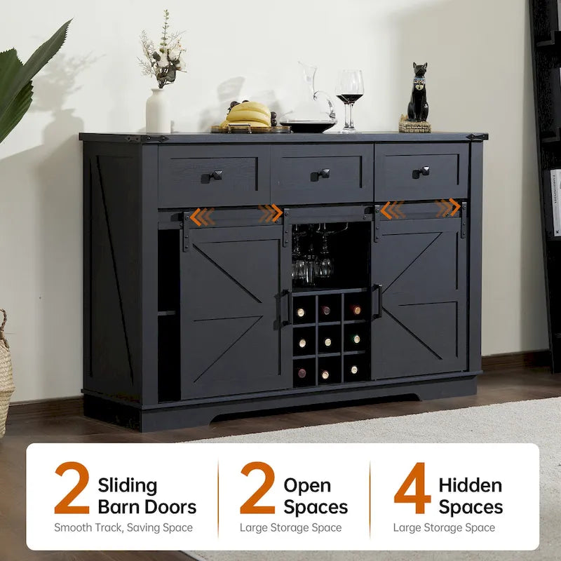 Madia/Credenza a Buffet in Stile Rustico/Country con Vano Contenitore - In Legno Riciclato Effetto Barnwood
