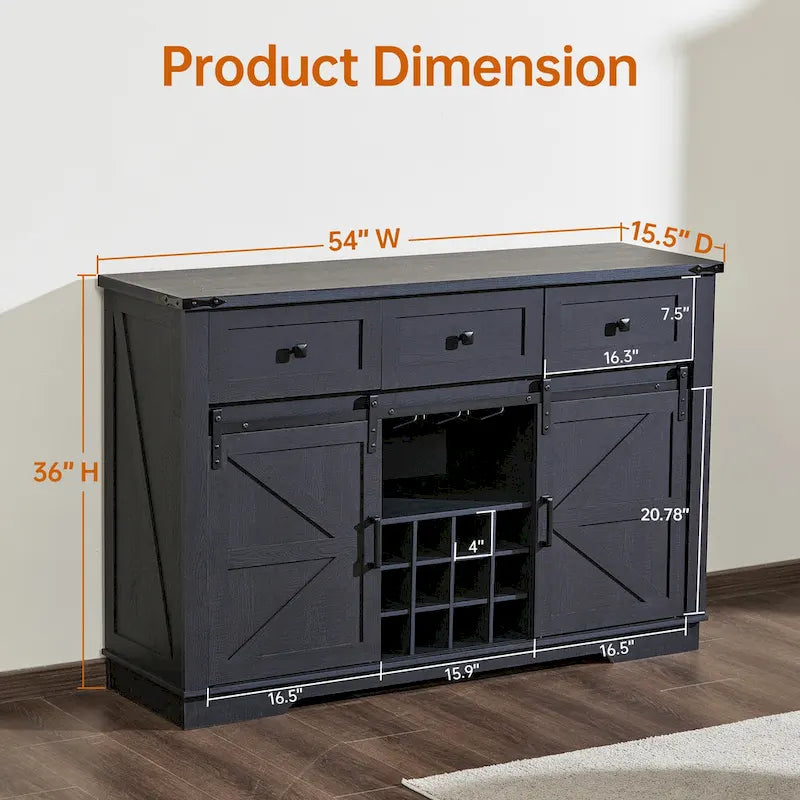 Madia/Credenza a Buffet in Stile Rustico/Country con Vano Contenitore - In Legno Riciclato Effetto Barnwood