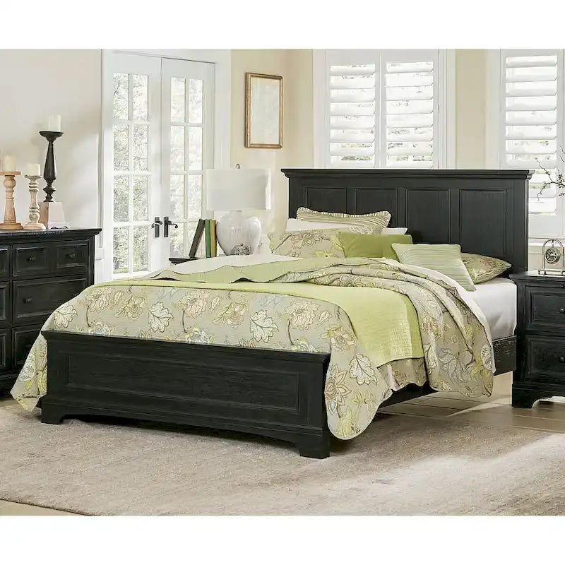 Set Letto a Pannelli Rurale con Finitura Nera - Stile Rustico