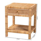 Comodino Adelia moderno bohémien in rattan naturale e legno di mogano a 1 cassetto