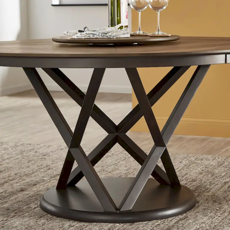 Tavolo da pranzo rotondo bicolore con vassoio girevole Lazy Susan