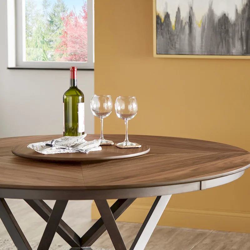 Tavolo da pranzo rotondo bicolore con vassoio girevole Lazy Susan