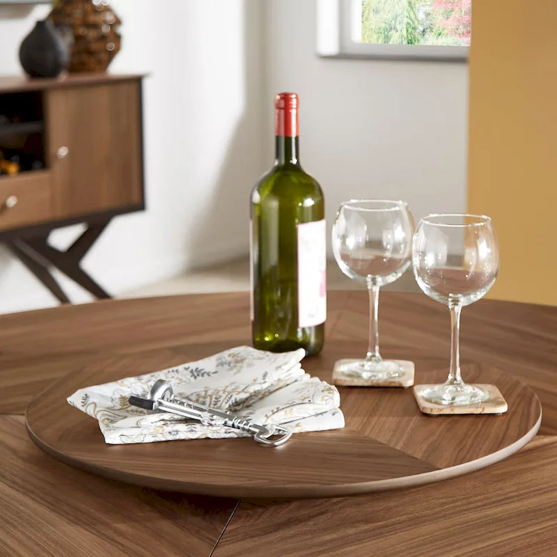 Tavolo da pranzo rotondo bicolore con vassoio girevole Lazy Susan