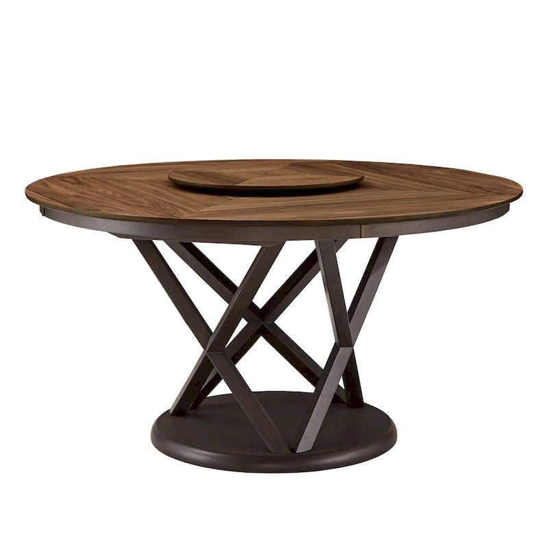 Tavolo da pranzo rotondo bicolore con vassoio girevole Lazy Susan
