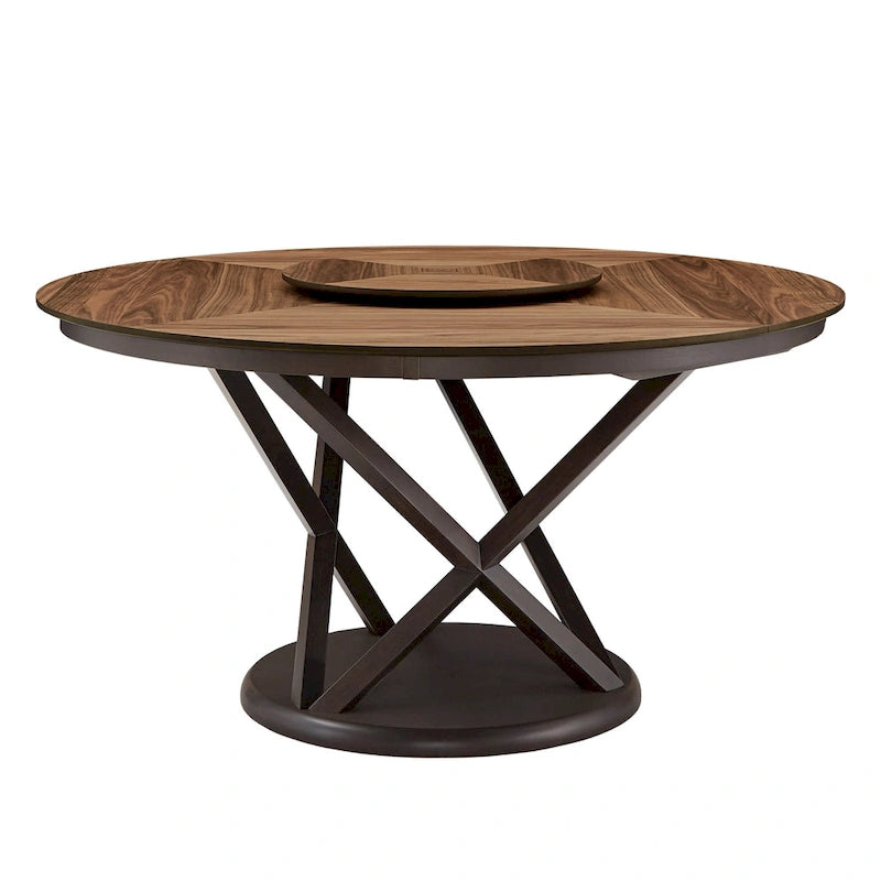 Tavolo da pranzo rotondo bicolore con vassoio girevole Lazy Susan