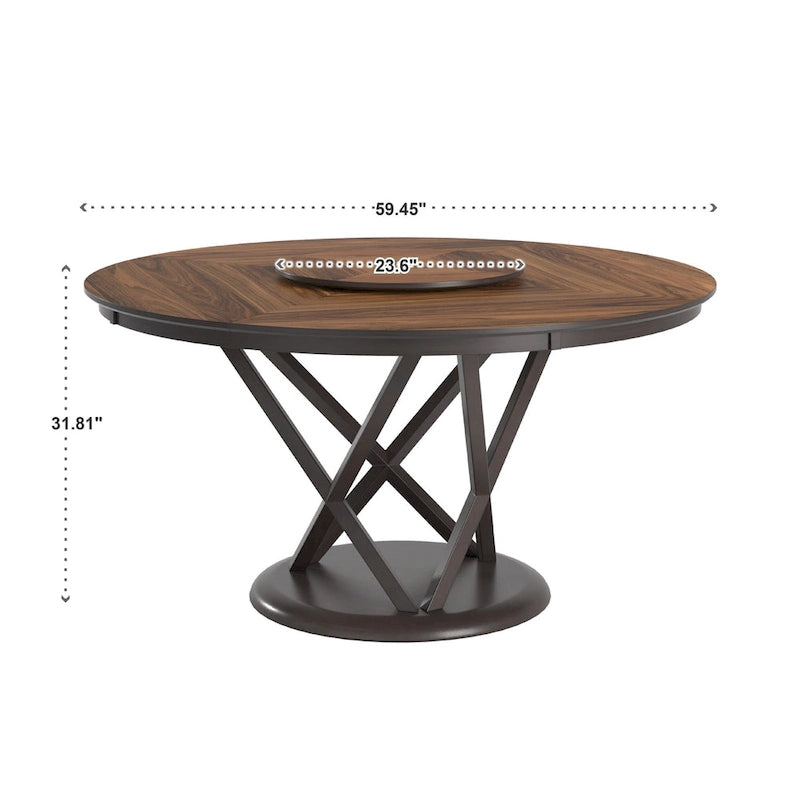 Tavolo da pranzo rotondo bicolore con vassoio girevole Lazy Susan