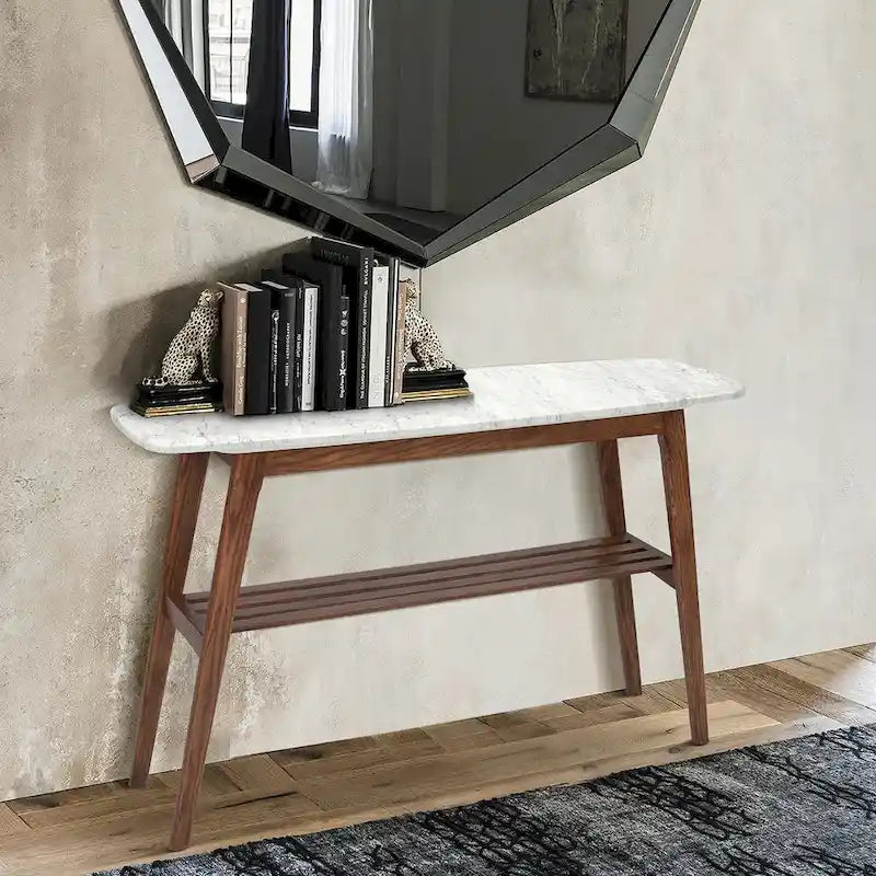 Consolle rettangolare Castello 43 con ripiano in marmo bianco di Carrara - 43L x 12W x 31H - 43L x 12W x 31H