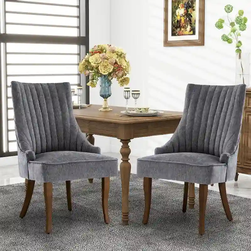 Set di 2 sedie da pranzo imbottite Wingback, sedie da pranzo laterali in tessuto, sedie da soggiorno per cucina di casa
